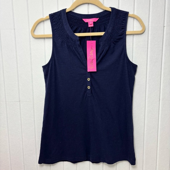 Lilly Pulitzer‎ Navy blue sleeveless Essie Cotton top size XS - Picture 2 of 15